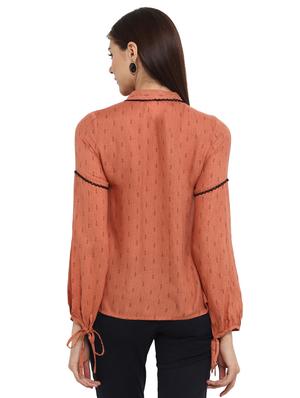 contrast lace detail gathered shirt - 15856851 - Standard Image - 3