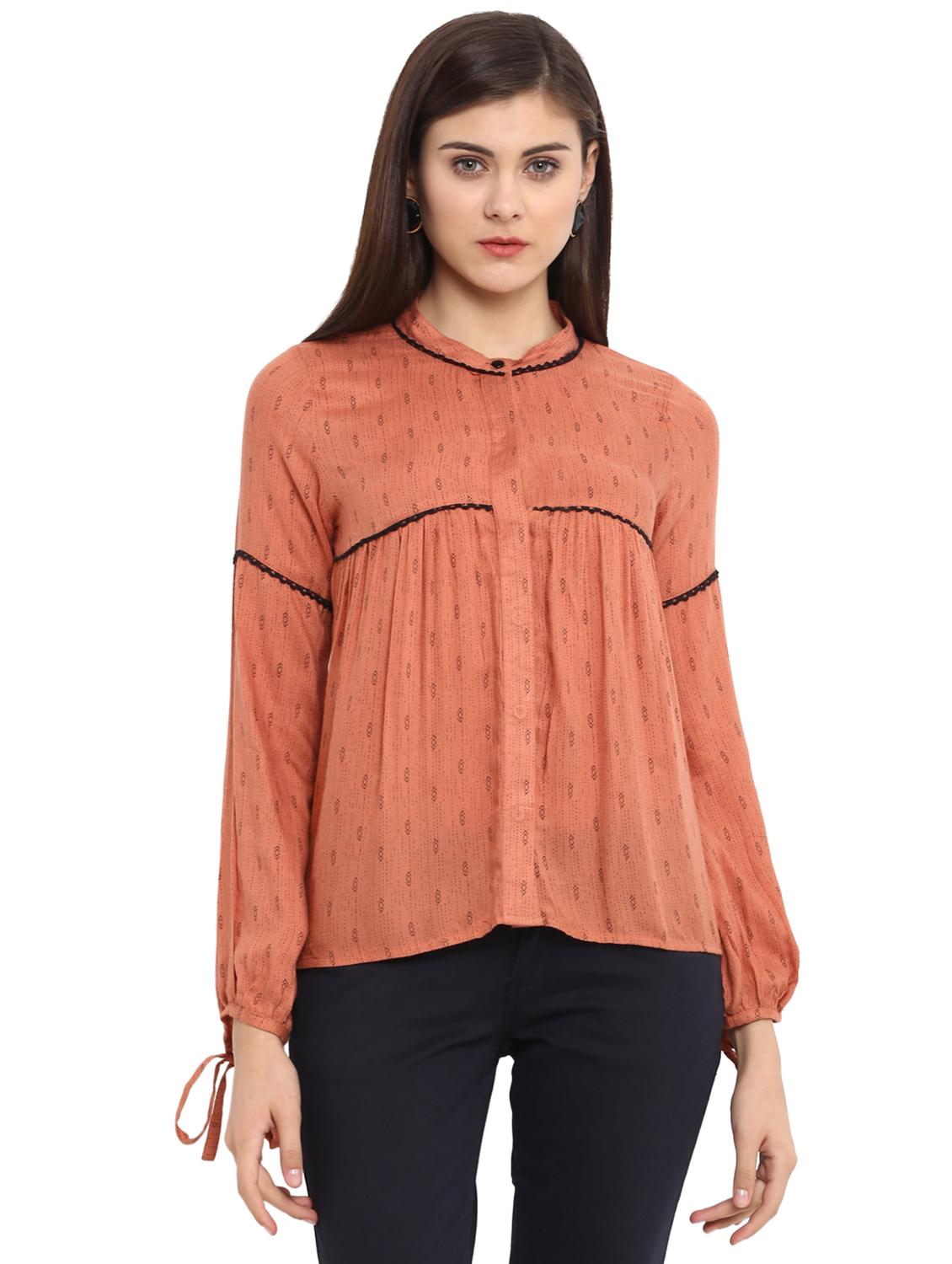 contrast lace detail gathered shirt - 15856851 - Zoom Image - 1