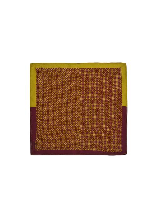 burgundy & lemon green silk pocketsquare - 15856980 - Standard Image - 1
