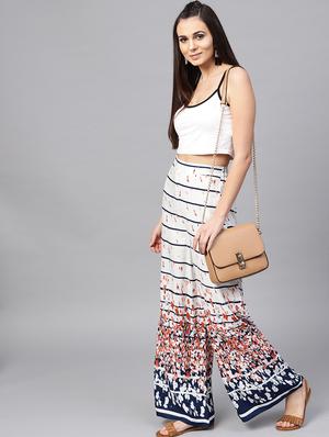 floral striped flared palazzo - 15857110 - Standard Image - 4