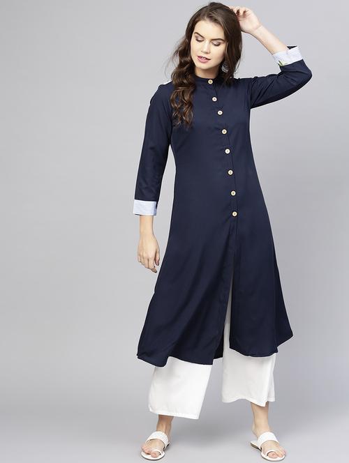solid a-line kurta - 15857136 - Standard Image - 1