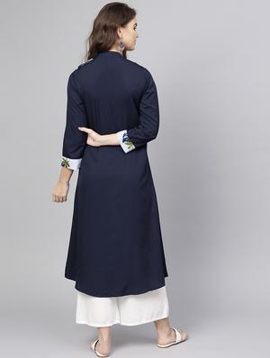 solid a-line kurta - 15857136 - Standard Image - 3