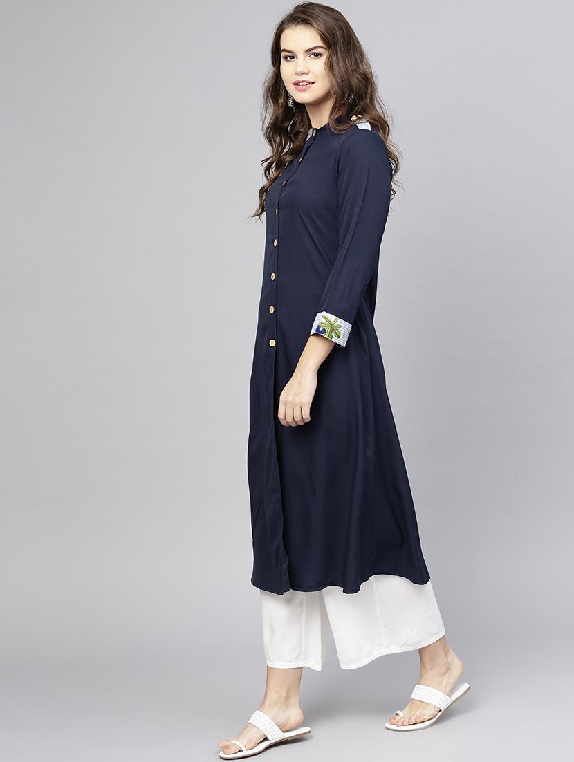 solid a-line kurta - 15857136 - Zoom Image - 2