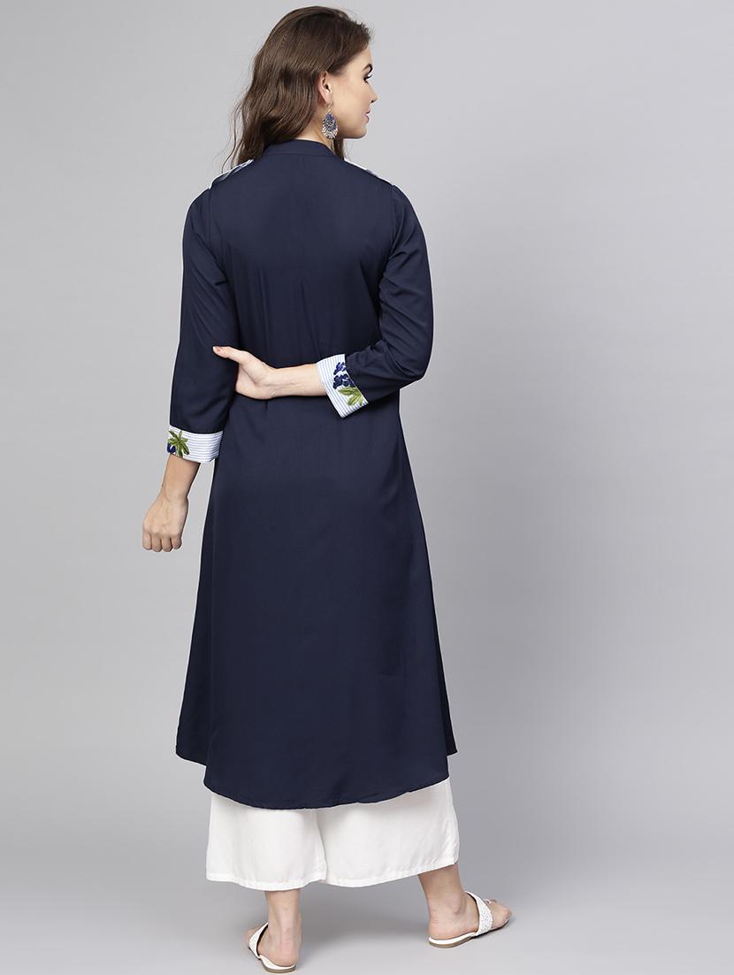 solid a-line kurta - 15857136 - Zoom Image - 3