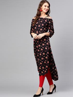 high low floral kurta - 15857145 - Standard Image - 2
