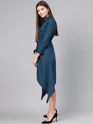 piping detail button up asymmetric dress - 15857160 - Standard Image - 2