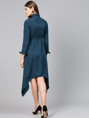 piping detail button up asymmetric dress - 15857160 - Standard Image - 3