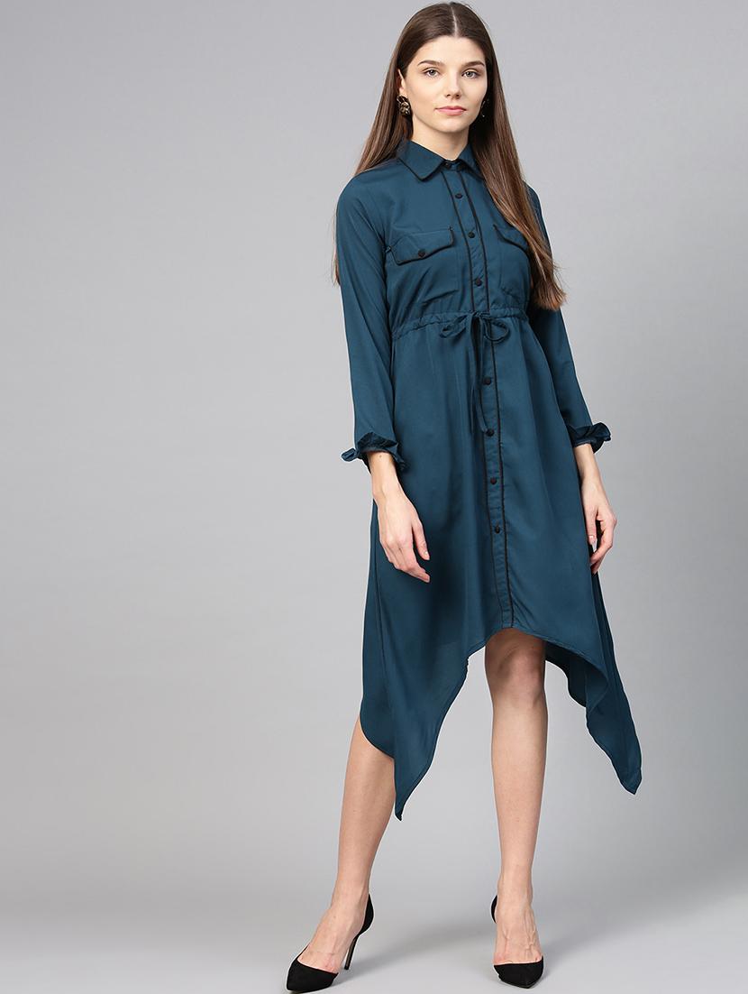 piping detail button up asymmetric dress - 15857160 - Zoom Image - 1