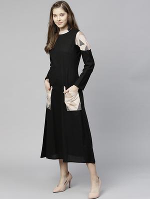 mock neck contrast paneled dres - 15857177 - Standard Image - 2