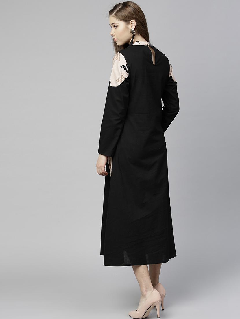 mock neck contrast paneled dres - 15857177 - Zoom Image - 3