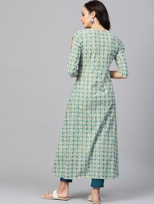 printed a-line cold shoulder kurta - 15857178 - Standard Image - 3