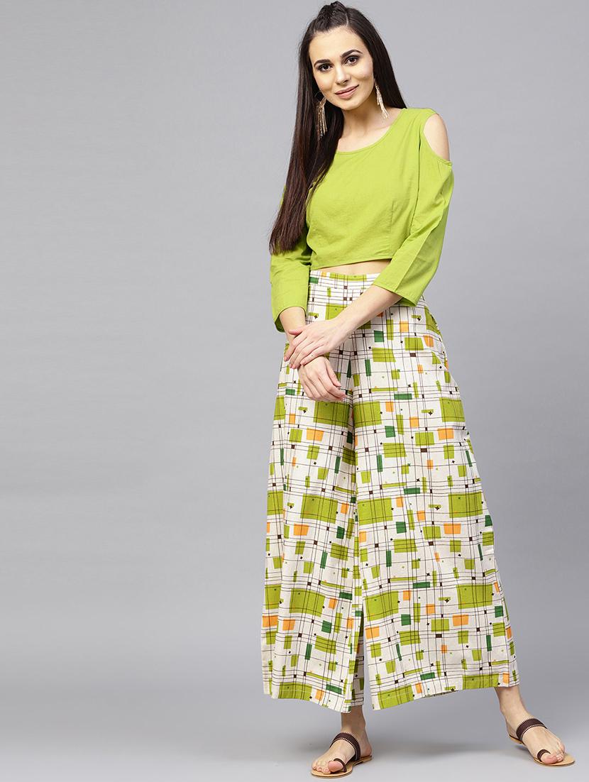 cold shoulder top and flared palazzo set - 15857189 - Zoom Image - 1