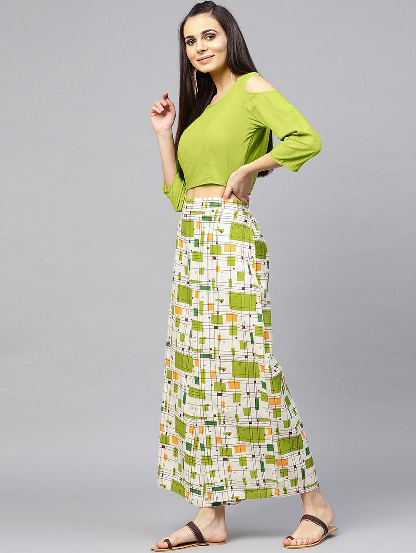 cold shoulder top and flared palazzo set - 15857189 - Zoom Image - 2