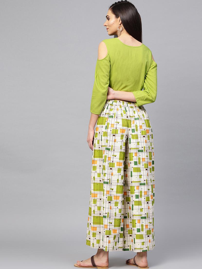 cold shoulder top and flared palazzo set - 15857189 - Zoom Image - 3
