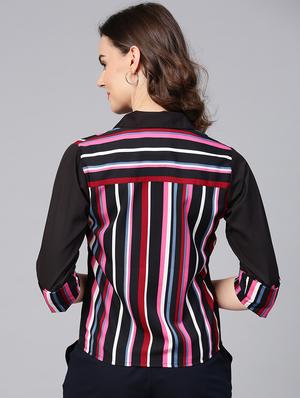button detail striped ruffle top - 15857191 - Standard Image - 3