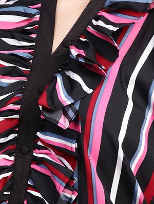 button detail striped ruffle top - 15857191 - Standard Image - 5