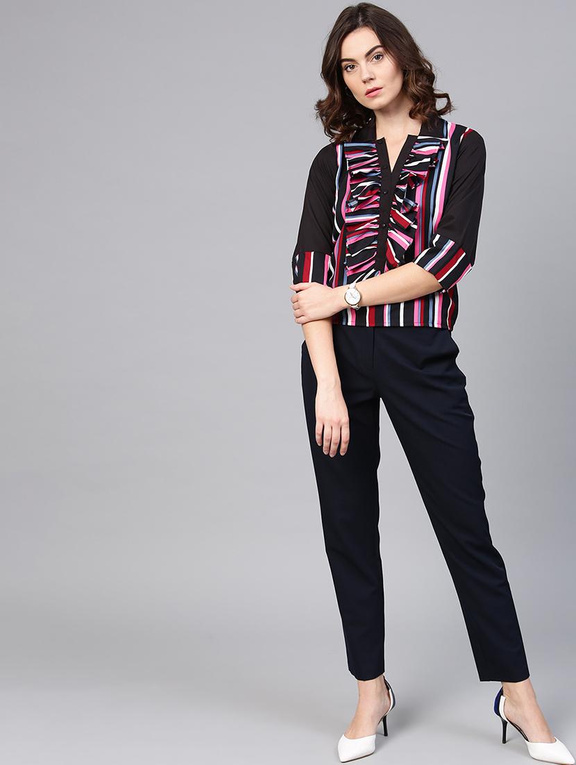 button detail striped ruffle top - 15857191 - Zoom Image - 4