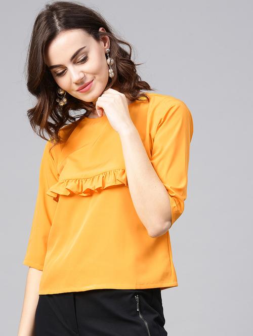 ruffle trim crew neck top - 15857198 - Standard Image - 1
