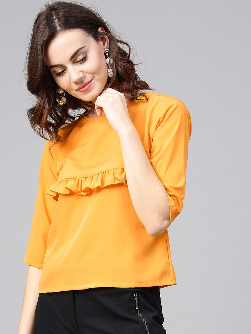 ruffle trim crew neck top - 15857198 - Zoom Image - 1