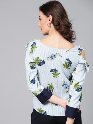 button detail floral striped ruffle top - 15857202 - Standard Image - 3