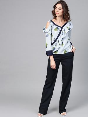 button detail floral striped ruffle top - 15857202 - Standard Image - 4