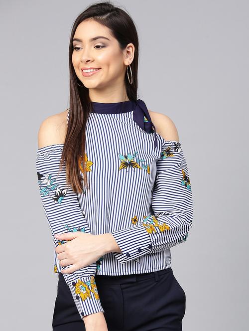 tie knot striped floral top - 15857203 - Very Small Image - 1