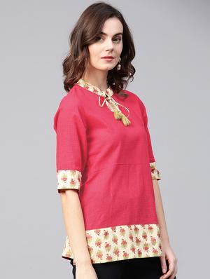 floral paneled tie up neck tunic - 15857209 - Standard Image - 2