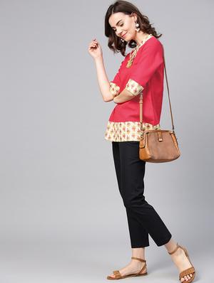floral paneled tie up neck tunic - 15857209 - Standard Image - 4