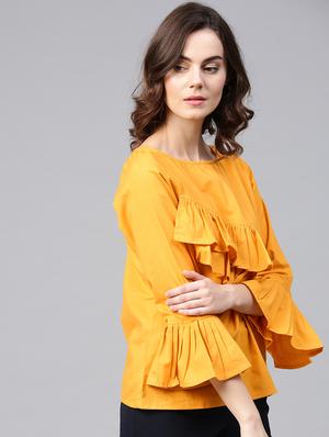 pleated bell sleeved ruffled top - 15857211 - Standard Image - 2