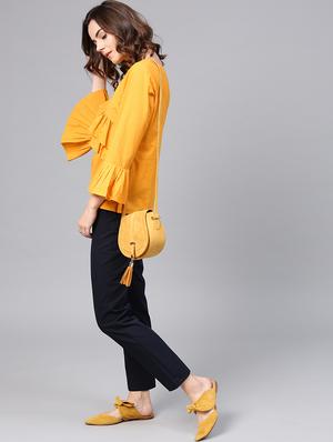 pleated bell sleeved ruffled top - 15857211 - Standard Image - 4
