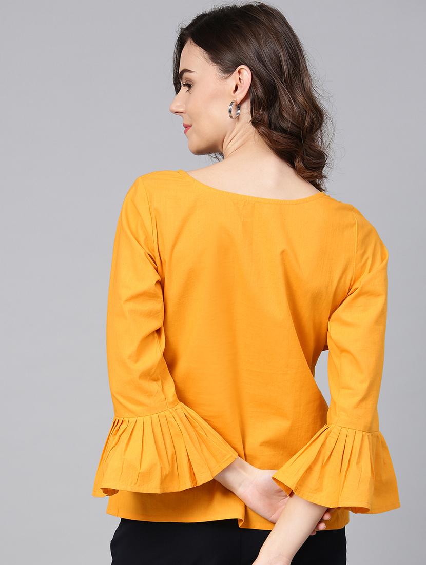 pleated bell sleeved ruffled top - 15857211 - Zoom Image - 3