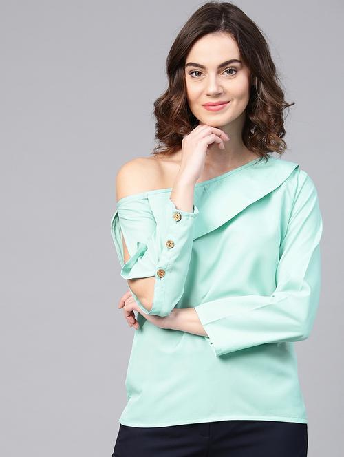 slit sleeved single shoulder top - 15857212 - Standard Image - 1