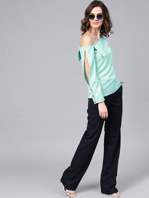 slit sleeved single shoulder top - 15857212 - Standard Image - 4