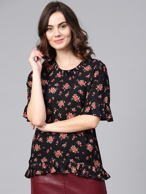frill trim floral top - 15857213 - Standard Image - 1