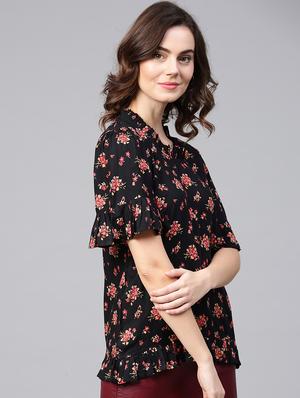 frill trim floral top - 15857213 - Standard Image - 2