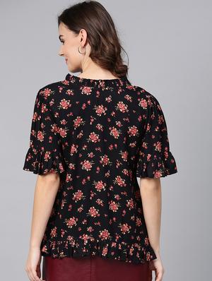 frill trim floral top - 15857213 - Standard Image - 3