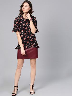 frill trim floral top - 15857213 - Standard Image - 4