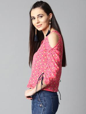 cold shouder ruched sleeved top - 15857217 - Standard Image - 2