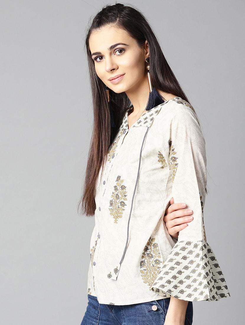bell sleeved button up top - 15857218 - Zoom Image - 2