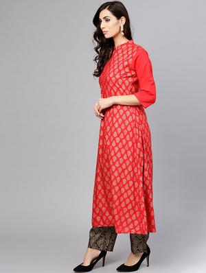 foil printed kurta with palazzo set - 15857237 - Standard Image - 2