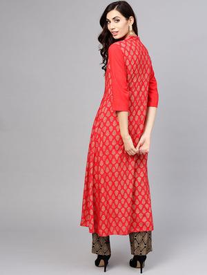 foil printed kurta with palazzo set - 15857237 - Standard Image - 3