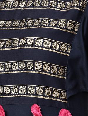 foil printed tassels kurta with palazzo set - 15857238 - Standard Image - 4