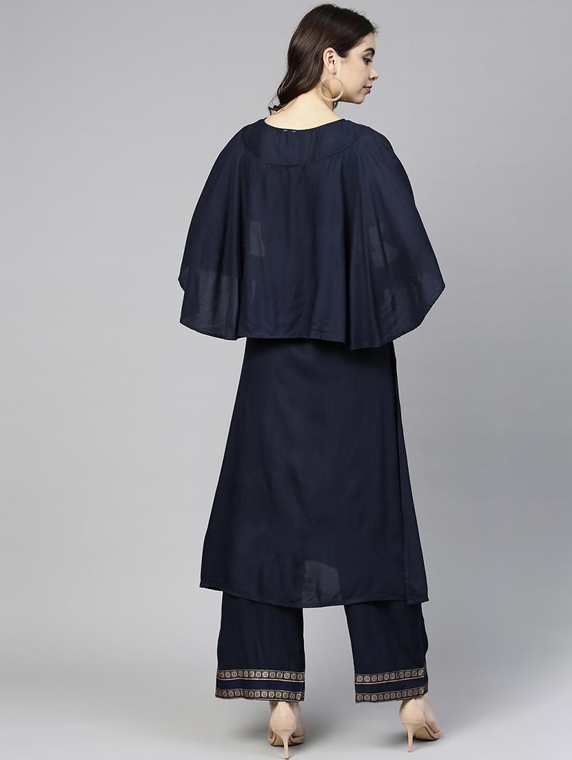 foil printed tassels kurta with palazzo set - 15857238 - Zoom Image - 3