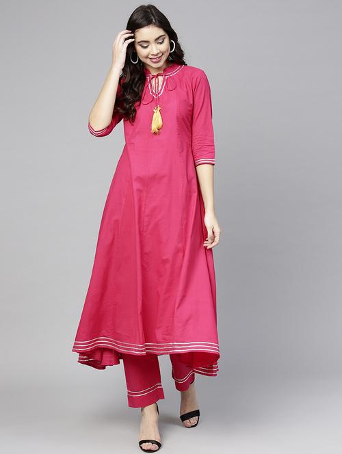 fuchsia gota patt kurta with palazzo set - 15857251 - Standard Image - 1