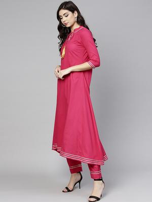 fuchsia gota patt kurta with palazzo set - 15857251 - Standard Image - 2