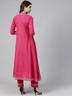 fuchsia gota patt kurta with palazzo set - 15857251 - Standard Image - 3