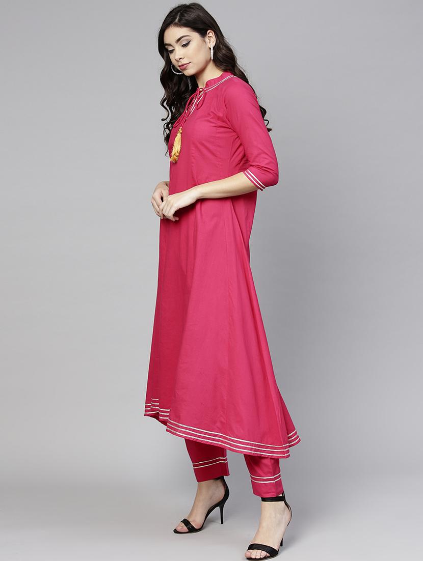 fuchsia gota patt kurta with palazzo set - 15857251 - Zoom Image - 2