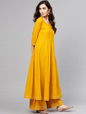 solid gota patti kurta with palazzo set - 15857253 - Standard Image - 2