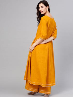 solid gota patti kurta with palazzo set - 15857253 - Standard Image - 3