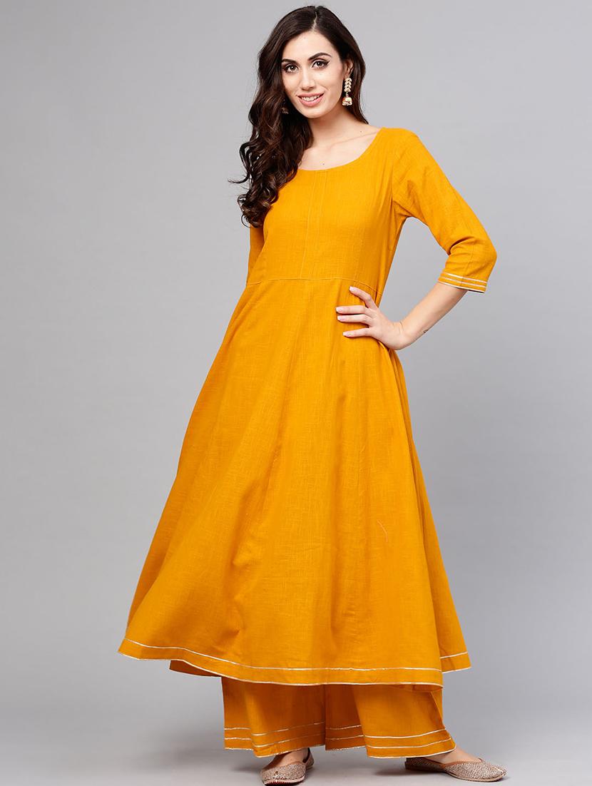 solid gota patti kurta with palazzo set - 15857253 - Zoom Image - 1